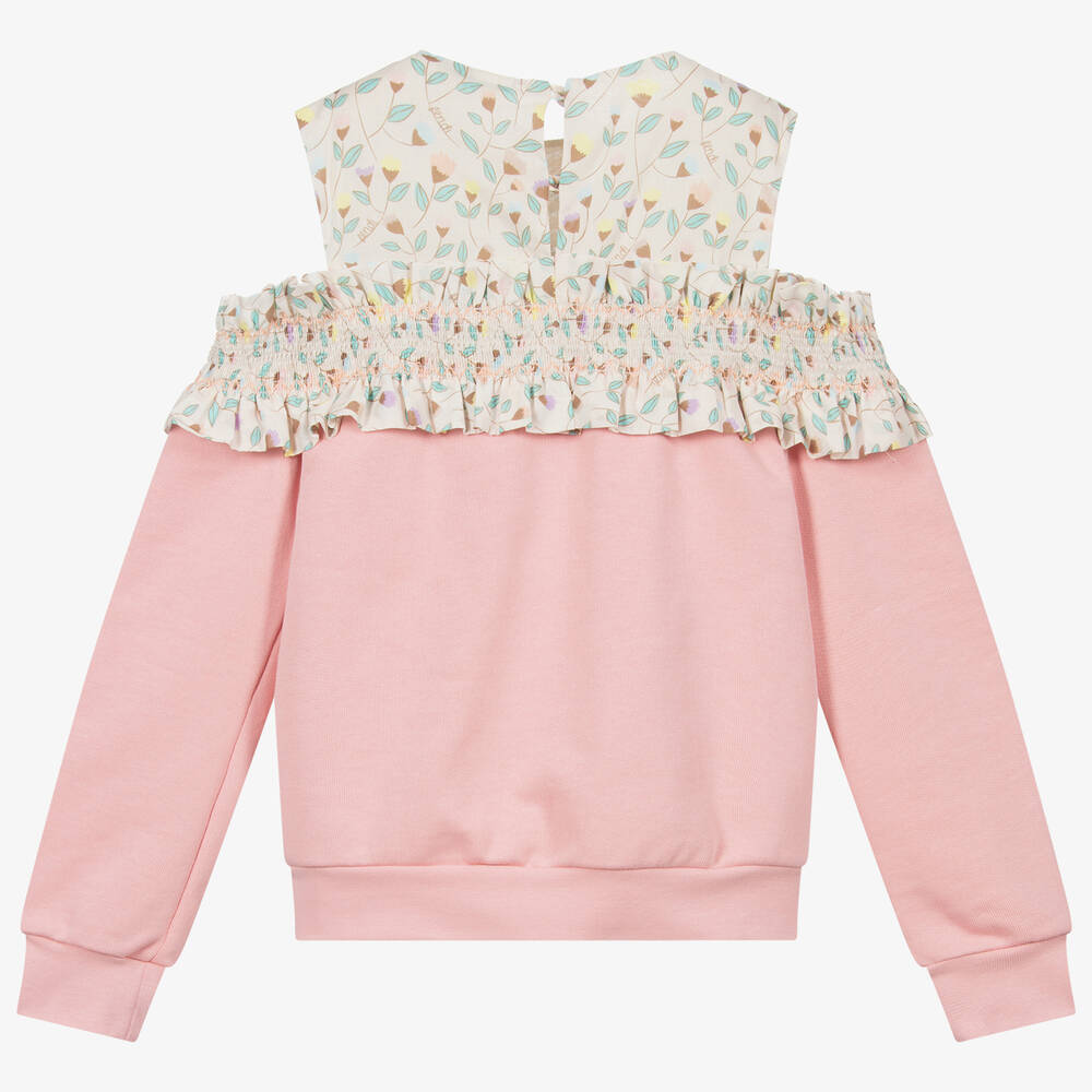 Fendi-Pink Smocked Cotton Sweatshirt | Childrensalon Outlet