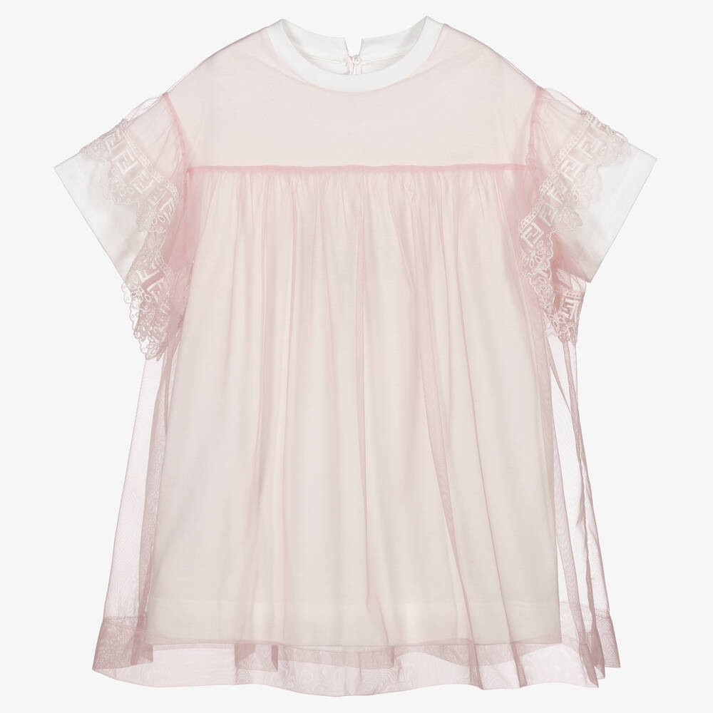 Fendi - Розовое платье из тюля и джерси | Childrensalon