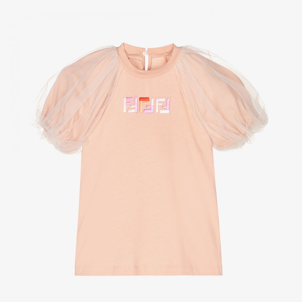 Fendi - T-shirt rose à manches en tulle | Childrensalon