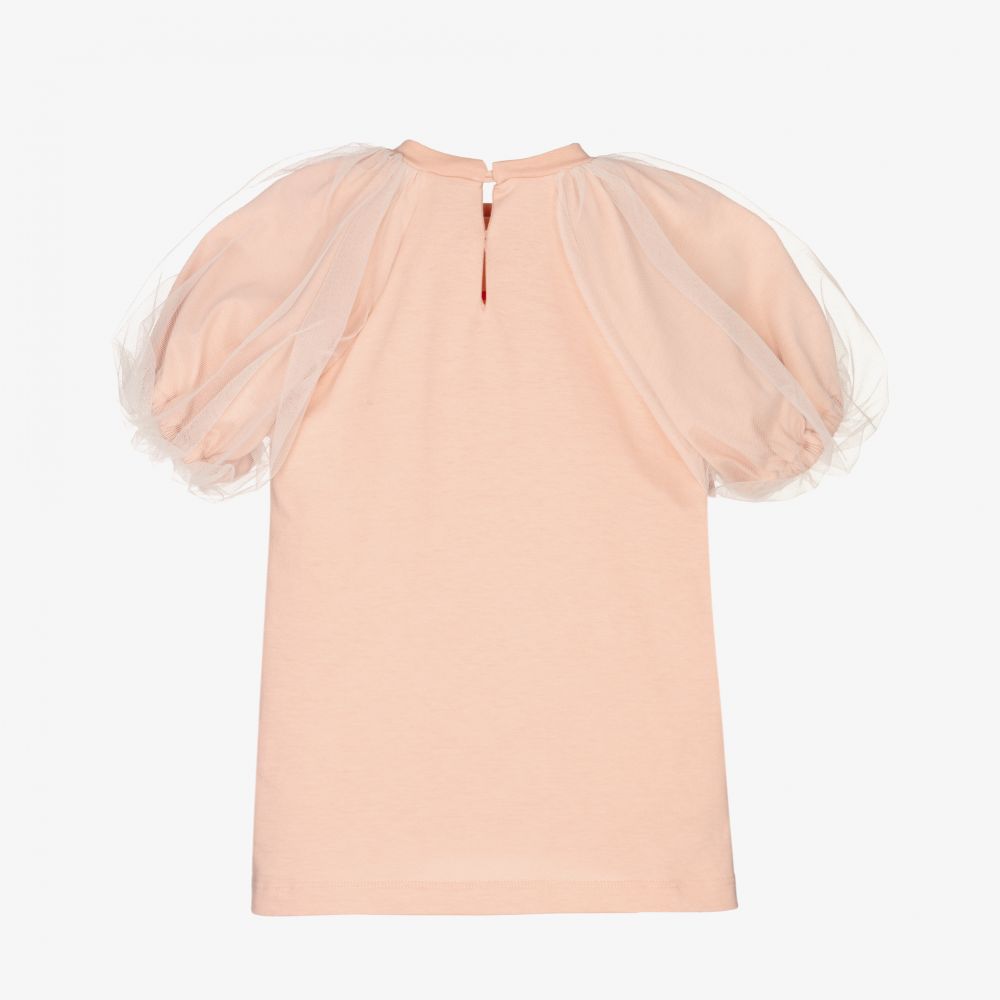 Fendi-Розовая футболка с рукавами из тюля | Childrensalon Outlet