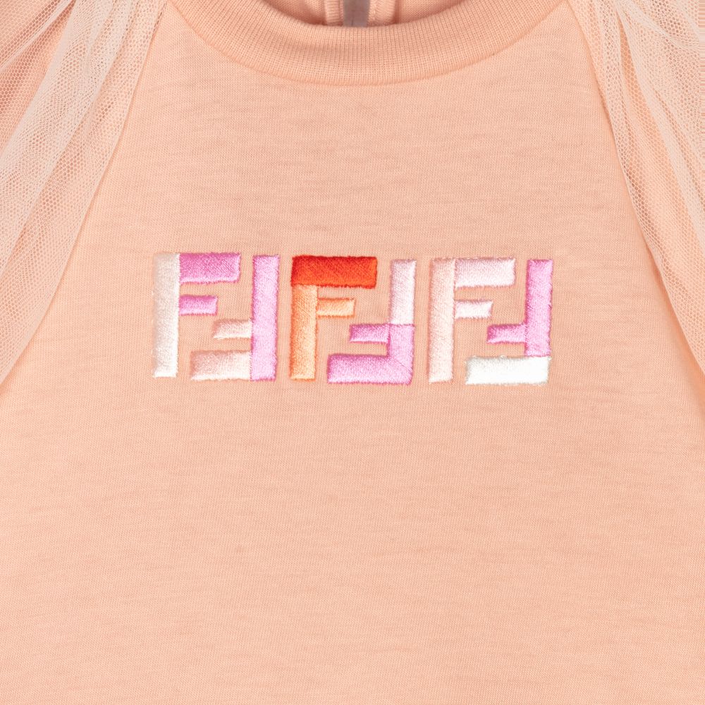 Fendi-Розовая футболка с рукавами из тюля | Childrensalon Outlet