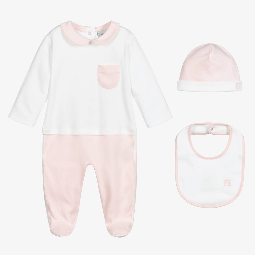 Fendi - Pink & White Babysuit Gift Set | Childrensalon