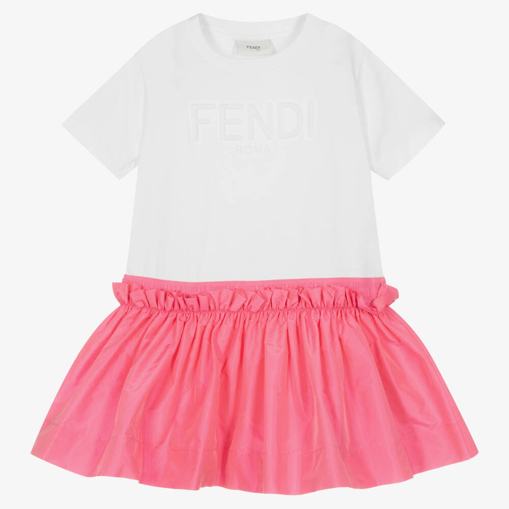 Fendi - Pink & White Cotton FF Logo Dress | Childrensalon