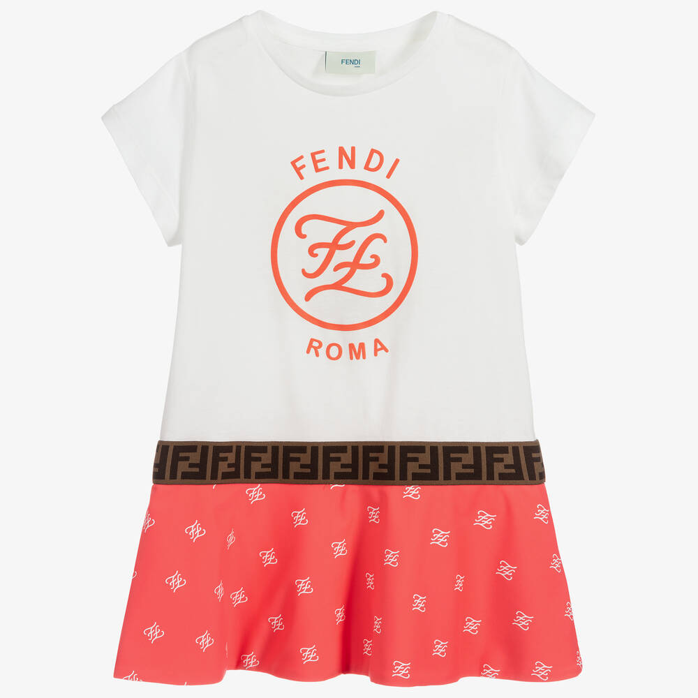 Fendi - Pink & White FF Logo Dress | Childrensalon