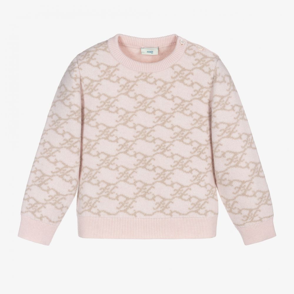 Fendi - Pink Wool Logo Baby Sweater | Childrensalon