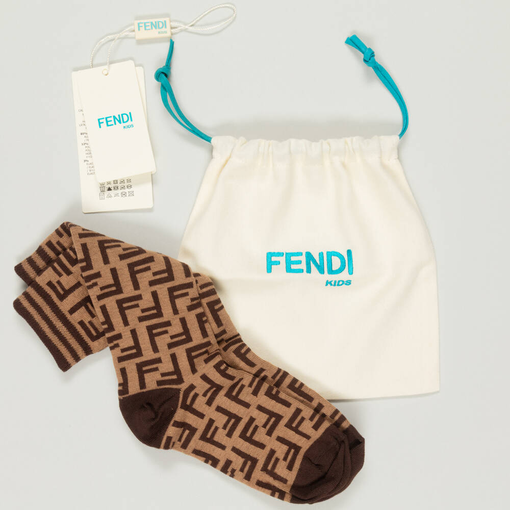 Fendi-Preloved Brown FF Logo Socks (8-10 years) | Childrensalon Outlet