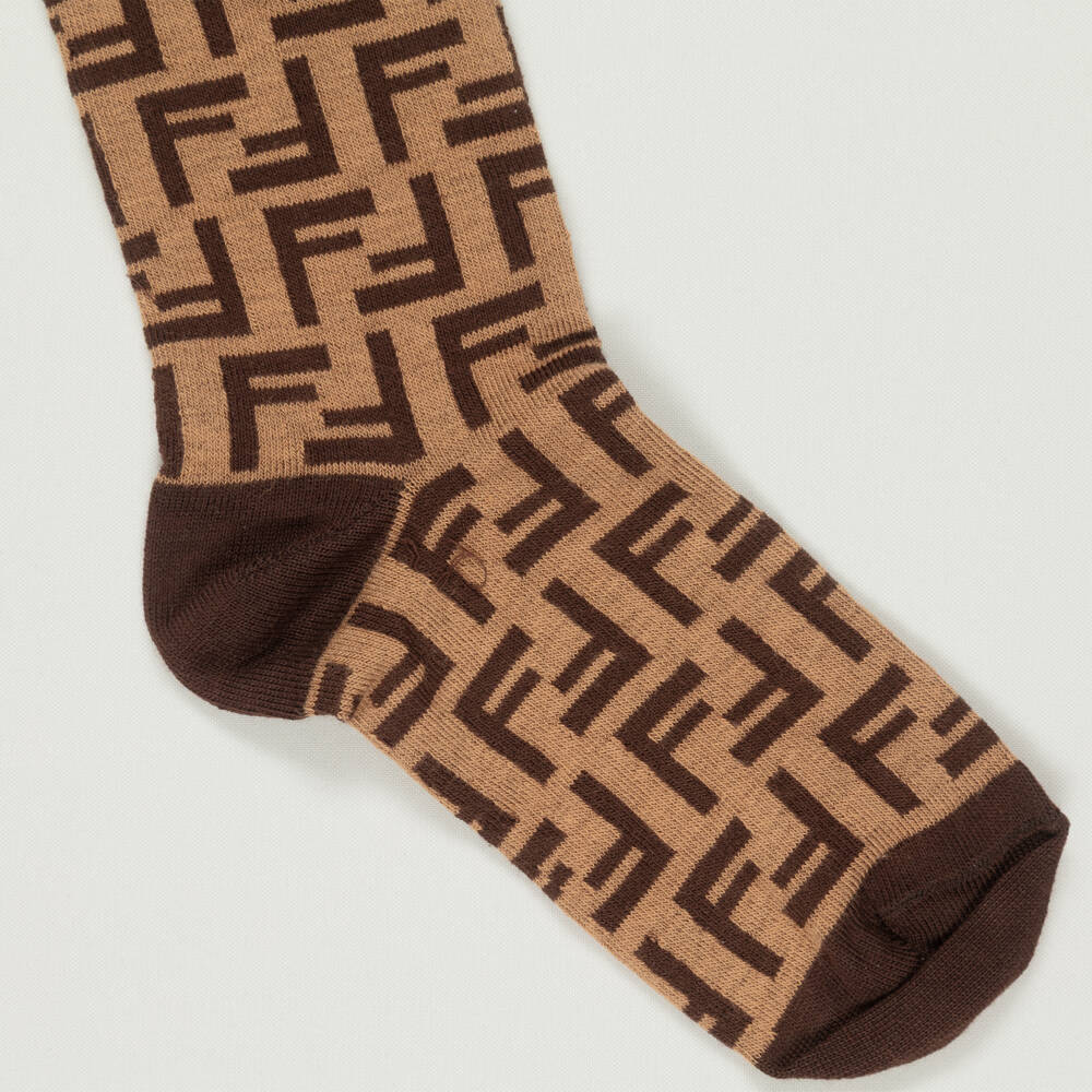 Fendi-Preloved Brown FF Logo Socks (8-10 years) | Childrensalon Outlet