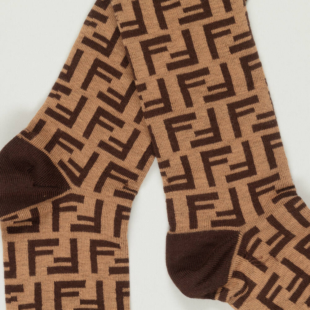Fendi-Preloved Brown FF Logo Socks (8-10 years) | Childrensalon Outlet