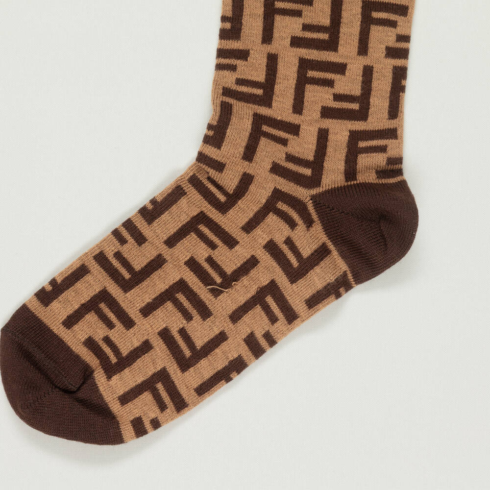 Fendi-Preloved Brown FF Logo Socks (8-10 years) | Childrensalon Outlet