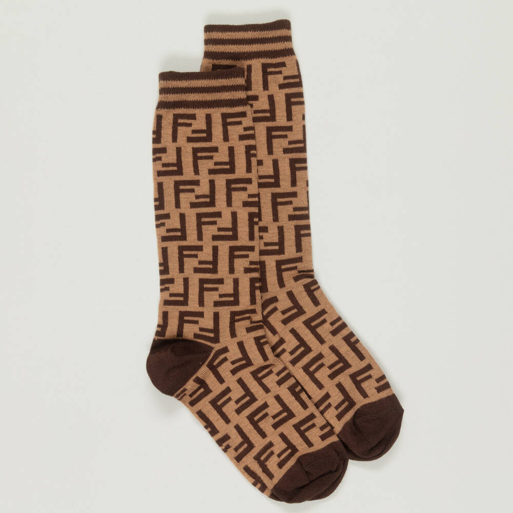 Fendi-Preloved Brown FF Logo Socks (8-10 years) | Childrensalon Outlet