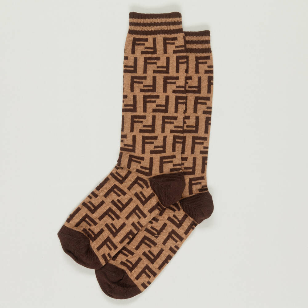Fendi-Preloved Brown FF Logo Socks (8-10 years) | Childrensalon Outlet