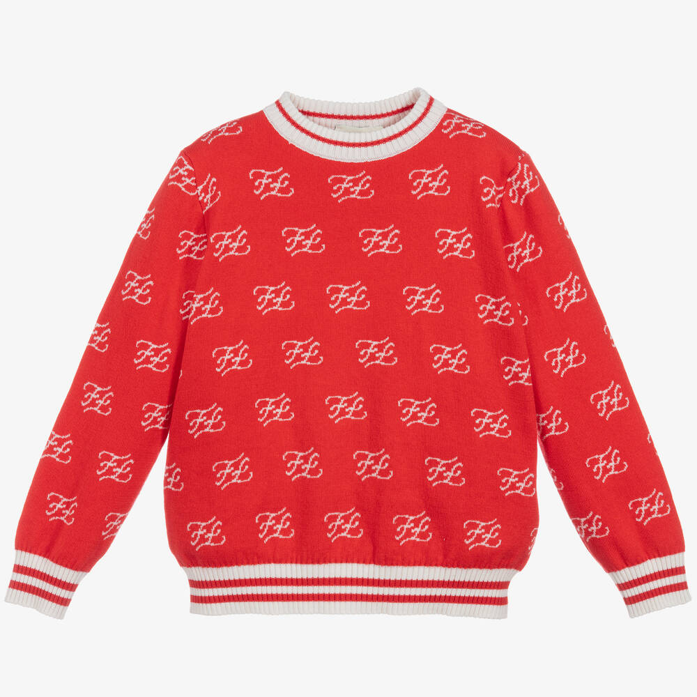 Fendi - Red Cotton & Cashmere Sweater | Childrensalon