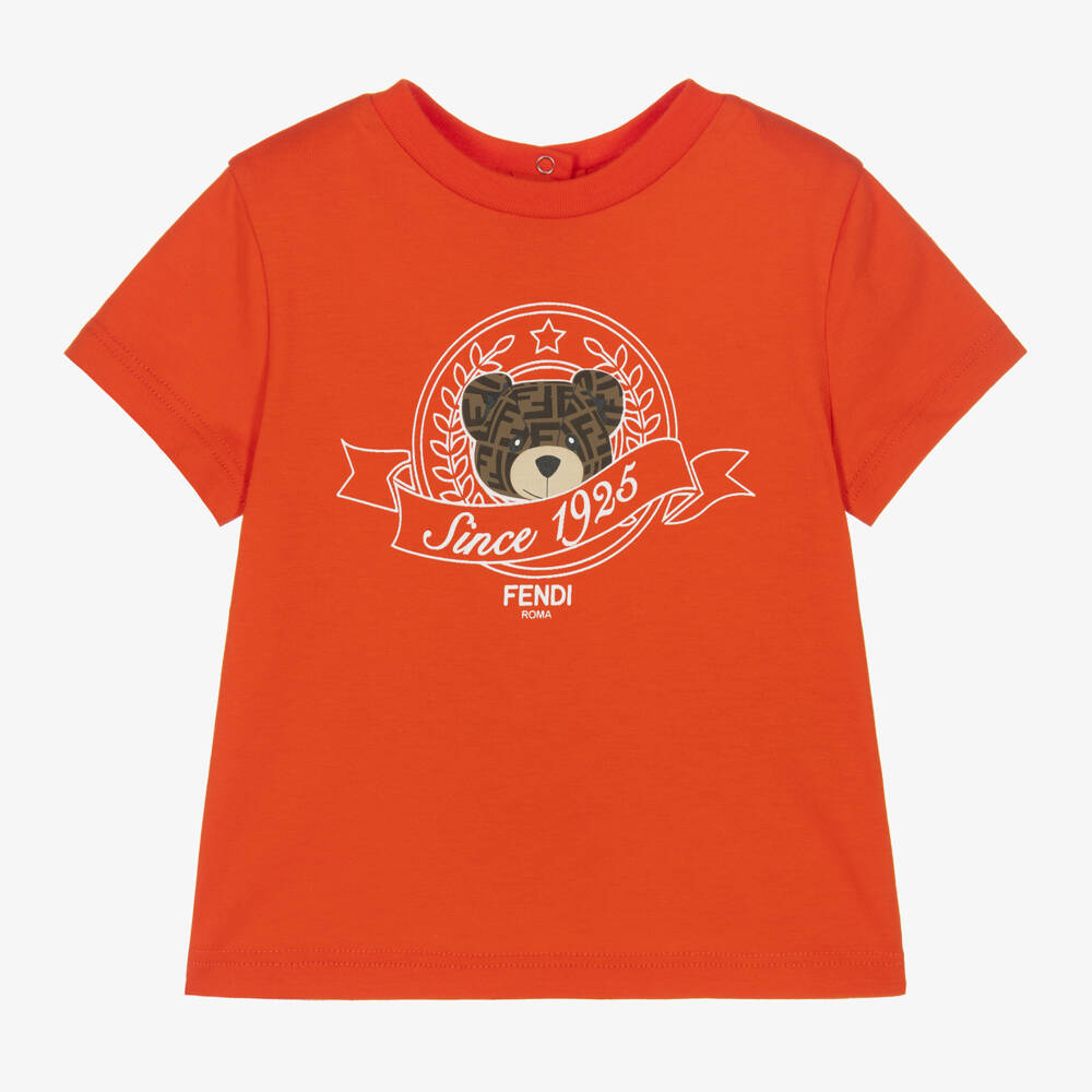 Fendi-Red FF Teddy Bear Cotton Baby T-Shirt | Childrensalon Outlet