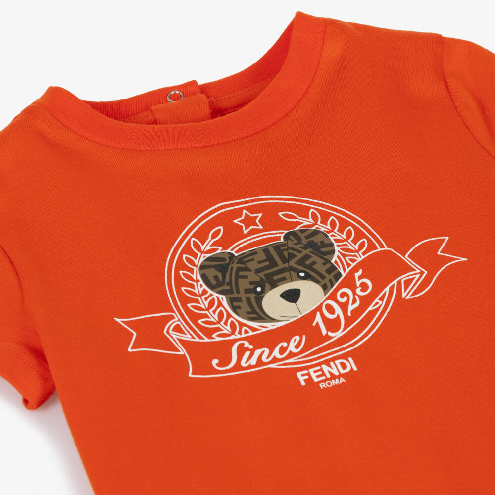 Fendi-Red FF Teddy Bear Cotton Baby T-Shirt | Childrensalon Outlet