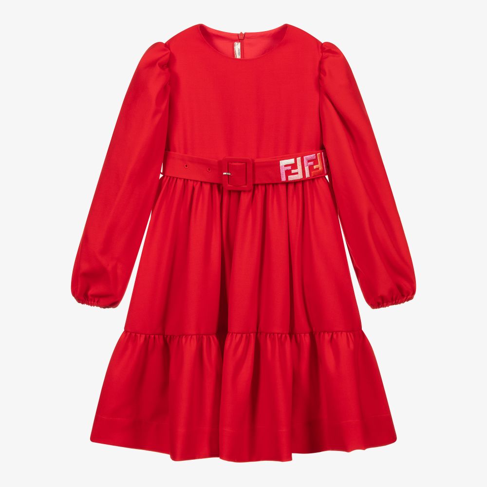 Fendi - Red Wool FF Logo Dress  | Childrensalon