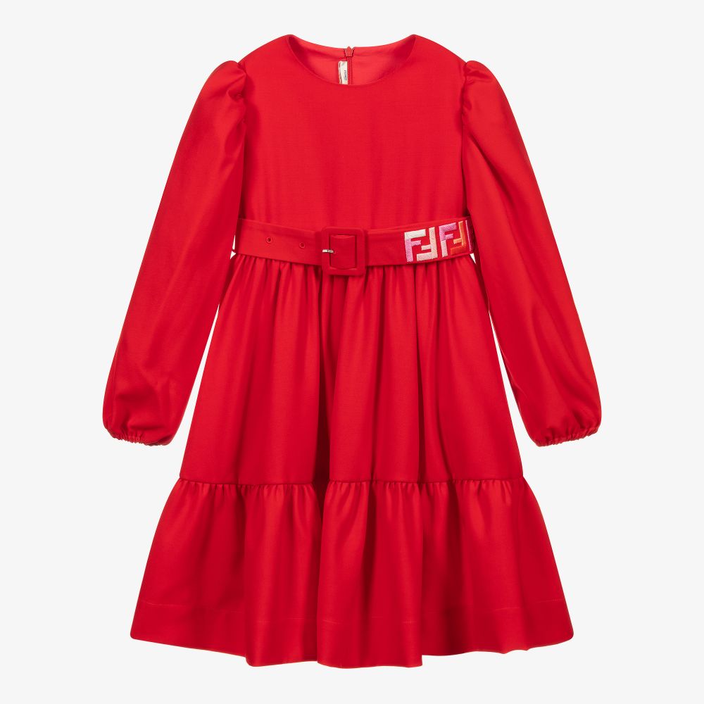 Fendi - Robe rouge en laine FF  | Childrensalon