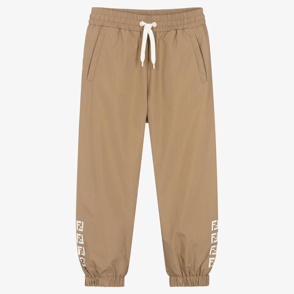 Fendi-Teen Beige Cotton FF Logo Joggers | Childrensalon Outlet