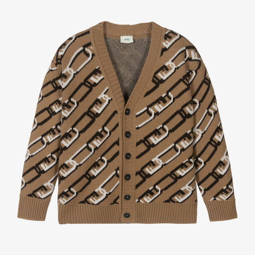 Fendi-Teen Beige Wool Knitted Cardigan  | Childrensalon Outlet