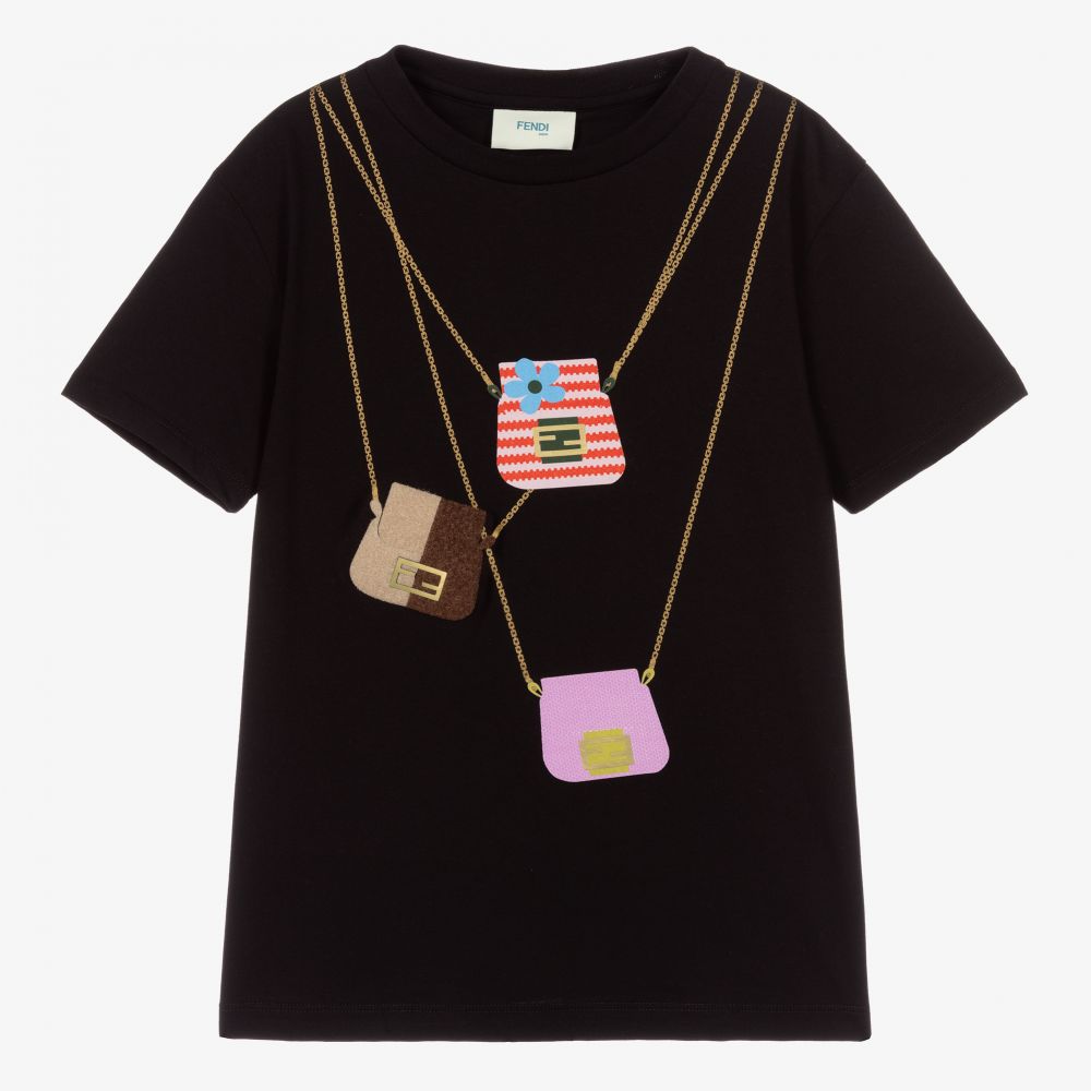 Fendi-Черная хлопковая футболка для подростков | Childrensalon Outlet