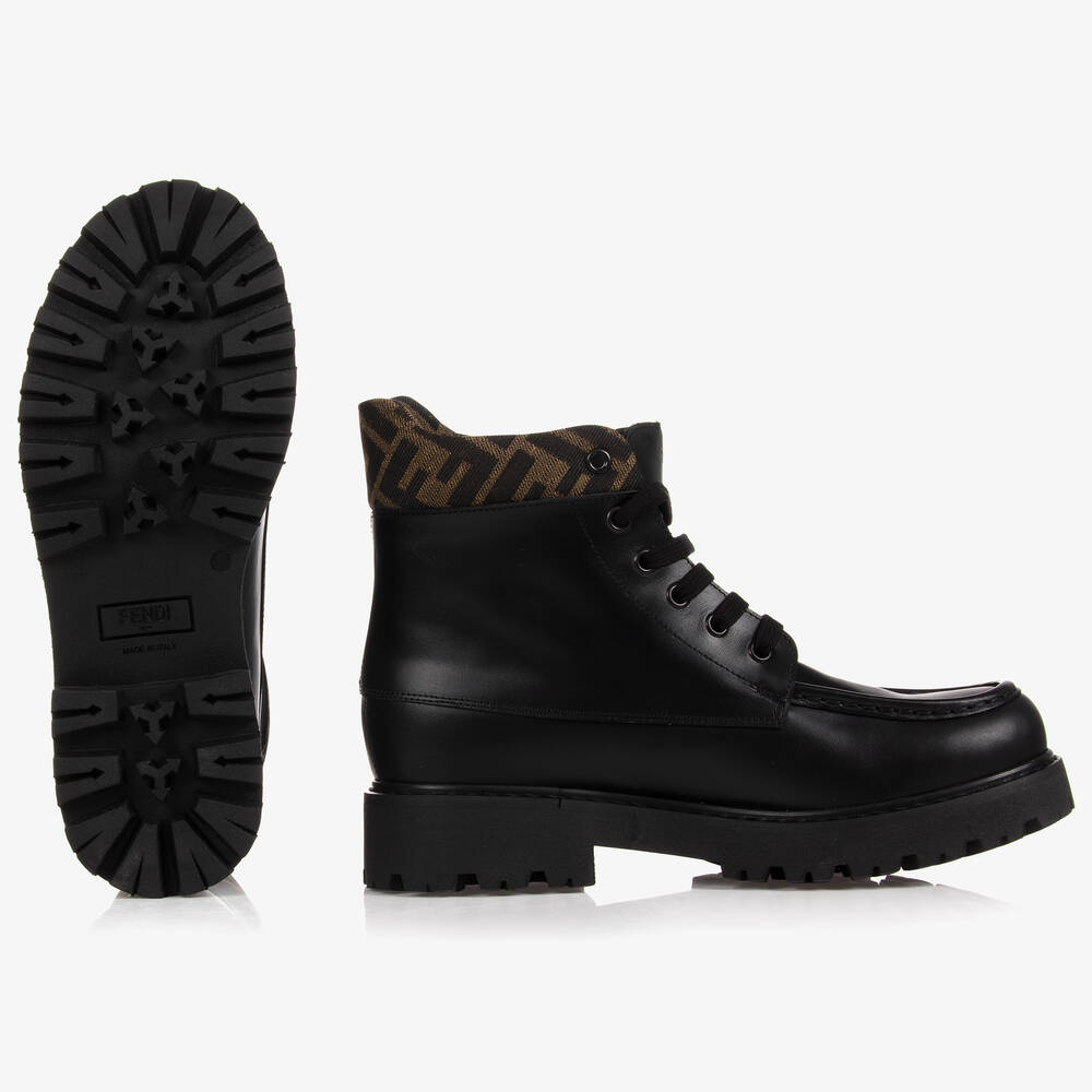 Fendi-Teen Black FF Leather Boots | Childrensalon Outlet