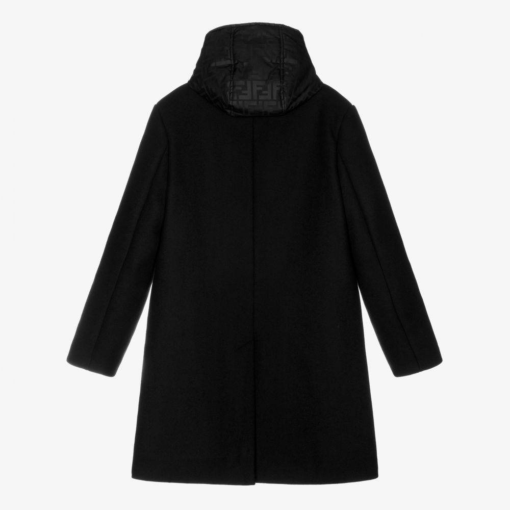Fendi Teen Black FF Logo Wool Coat