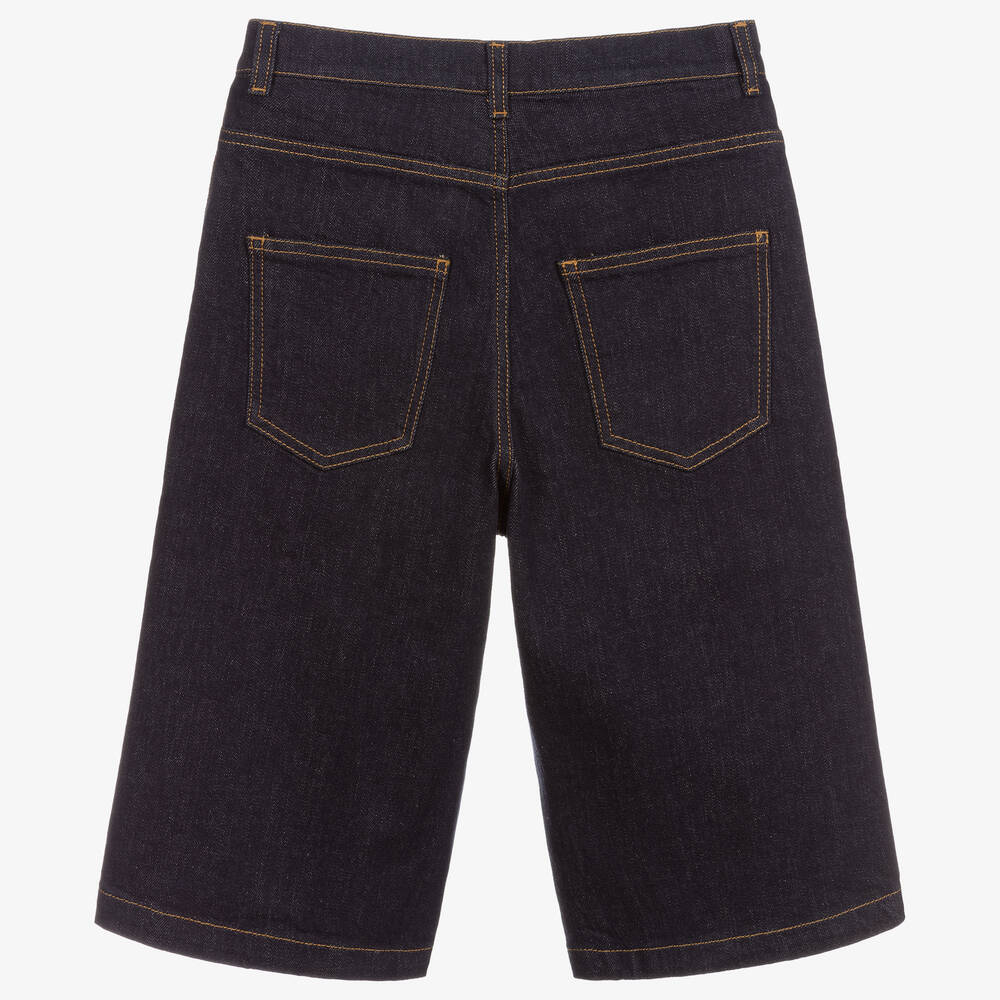 Fendi-Teen Blue Denim FF Logo Shorts | Childrensalon Outlet