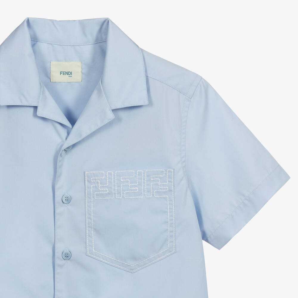 Fendi-Teen Blue Logo Cotton Shirt | Childrensalon Outlet