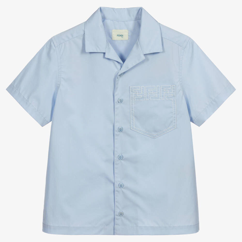 Fendi - Teen Blue Logo Cotton Shirt | Childrensalon