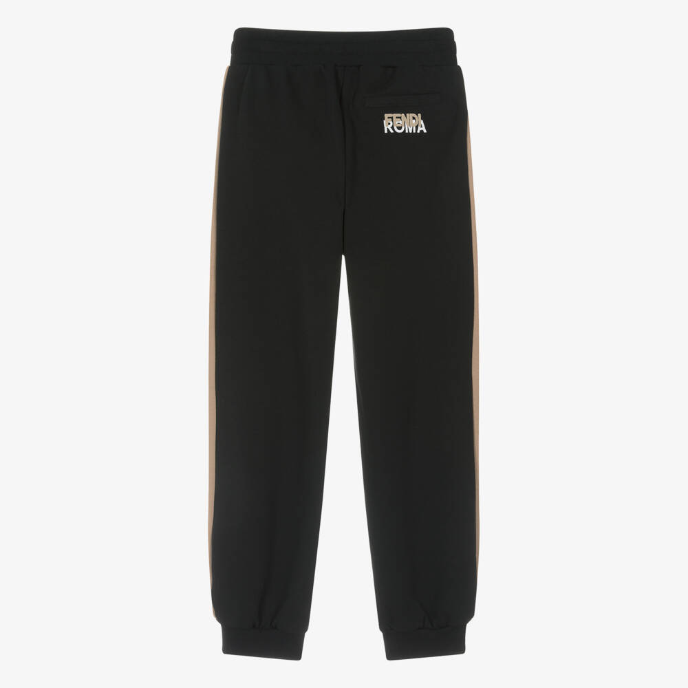 Fendi-Teen Boys Black & Beige Cotton Joggers | Childrensalon Outlet
