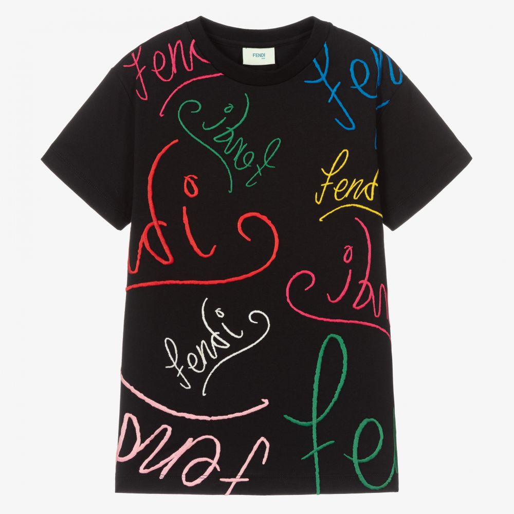 Fendi - Teen Boys Black Logo T-Shirt | Childrensalon
