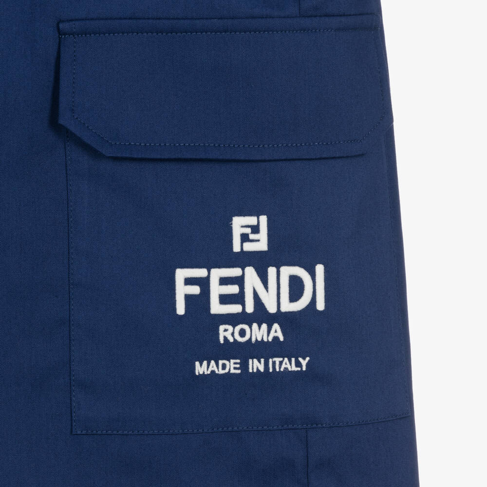 Fendi-Teen Boys Blue Cotton Gabardine Shorts | Childrensalon Outlet