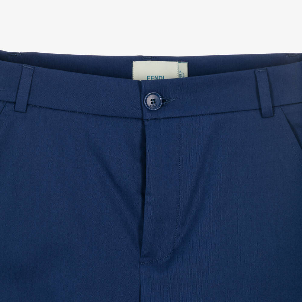 Fendi-Teen Boys Blue Cotton Gabardine Shorts | Childrensalon Outlet