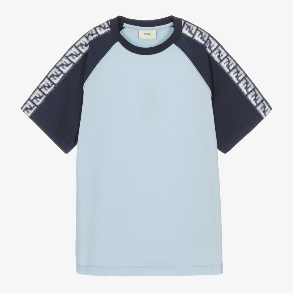 Fendi-Teen Boys Blue Cotton Logo T-Shirt | Childrensalon Outlet
