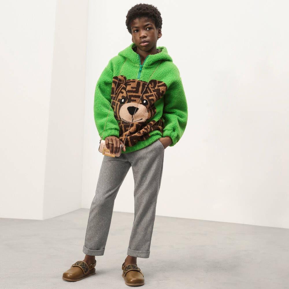Fendi-Teen Boys Grey Wool Flannel Trousers | Childrensalon Outlet