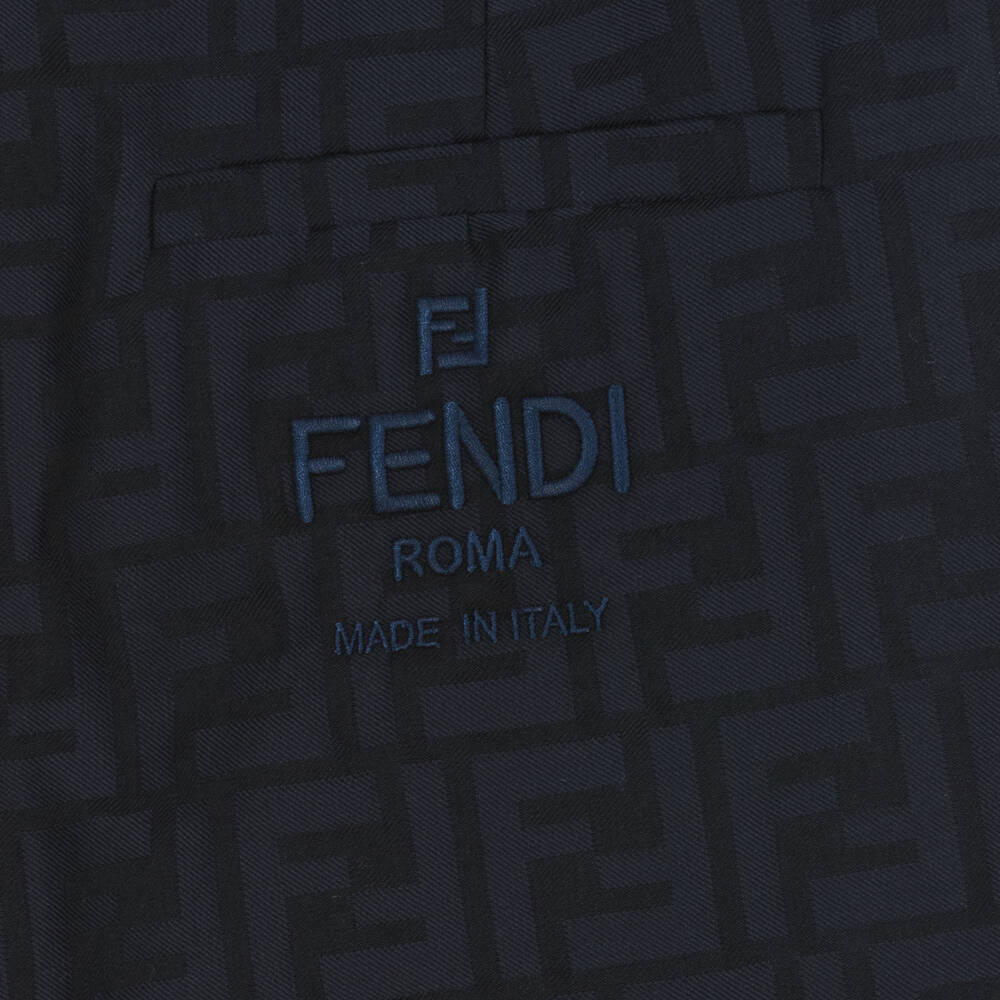 Fendi-Teen Boys Navy Blue Cotton FF Trousers | Childrensalon Outlet