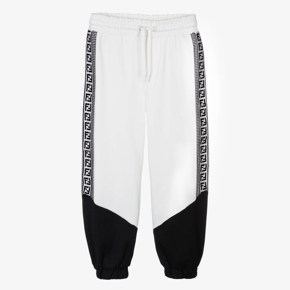 Fendi - Teen Boys White & Black Logo Tape Joggers | Childrensalon