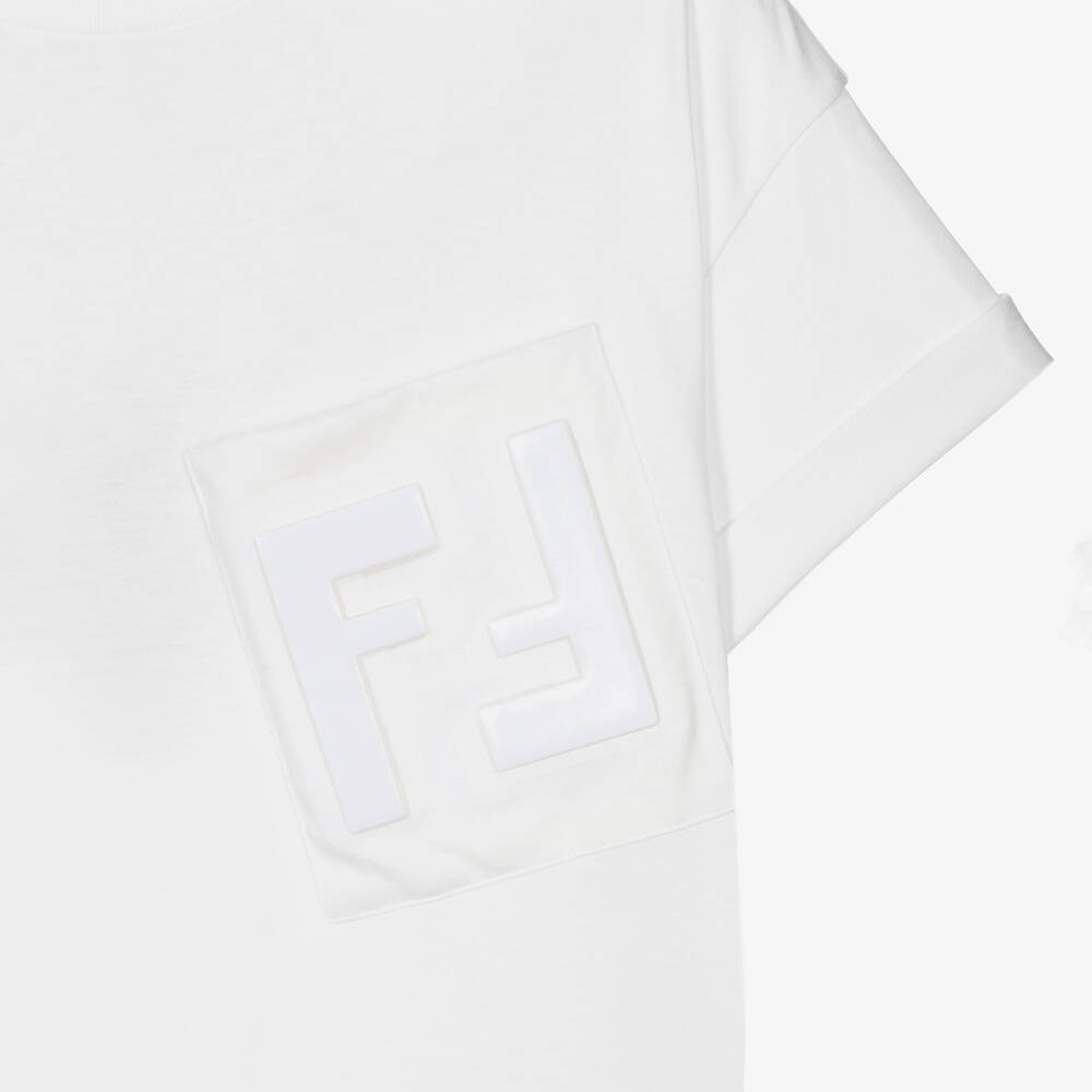 Fendi-تيشيرت تينز ولادي قطن لون أبيض | Childrensalon Outlet