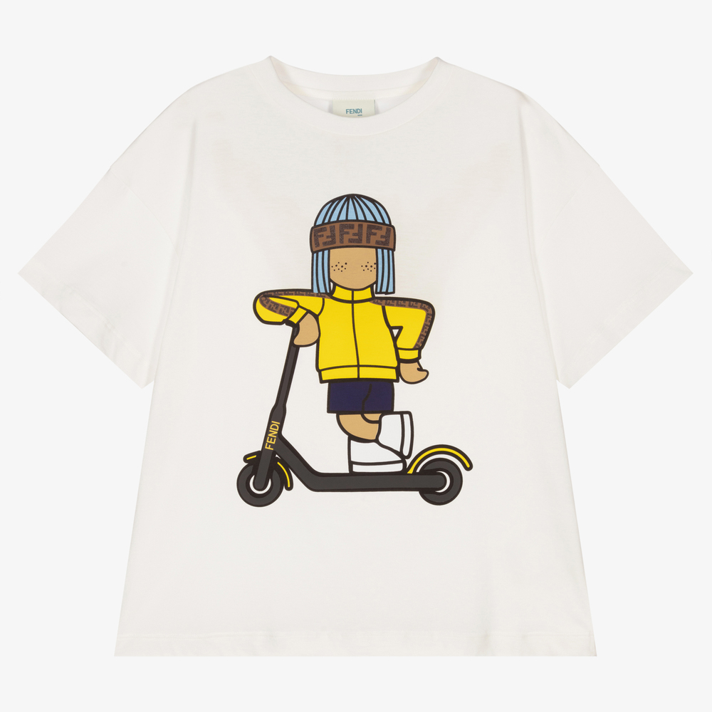 Fendi - Белая хлопковая футболка для мальчиков-подростков | Childrensalon
