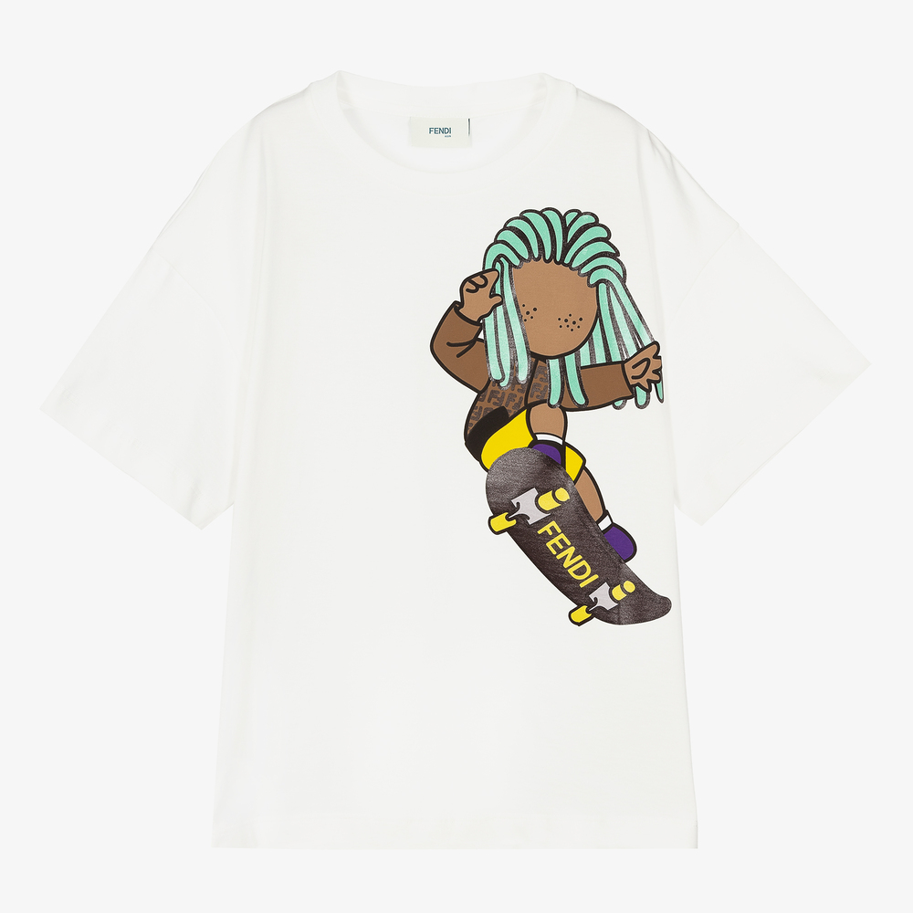 Fendi-Teen Boys White Cotton T-Shirt | Childrensalon Outlet