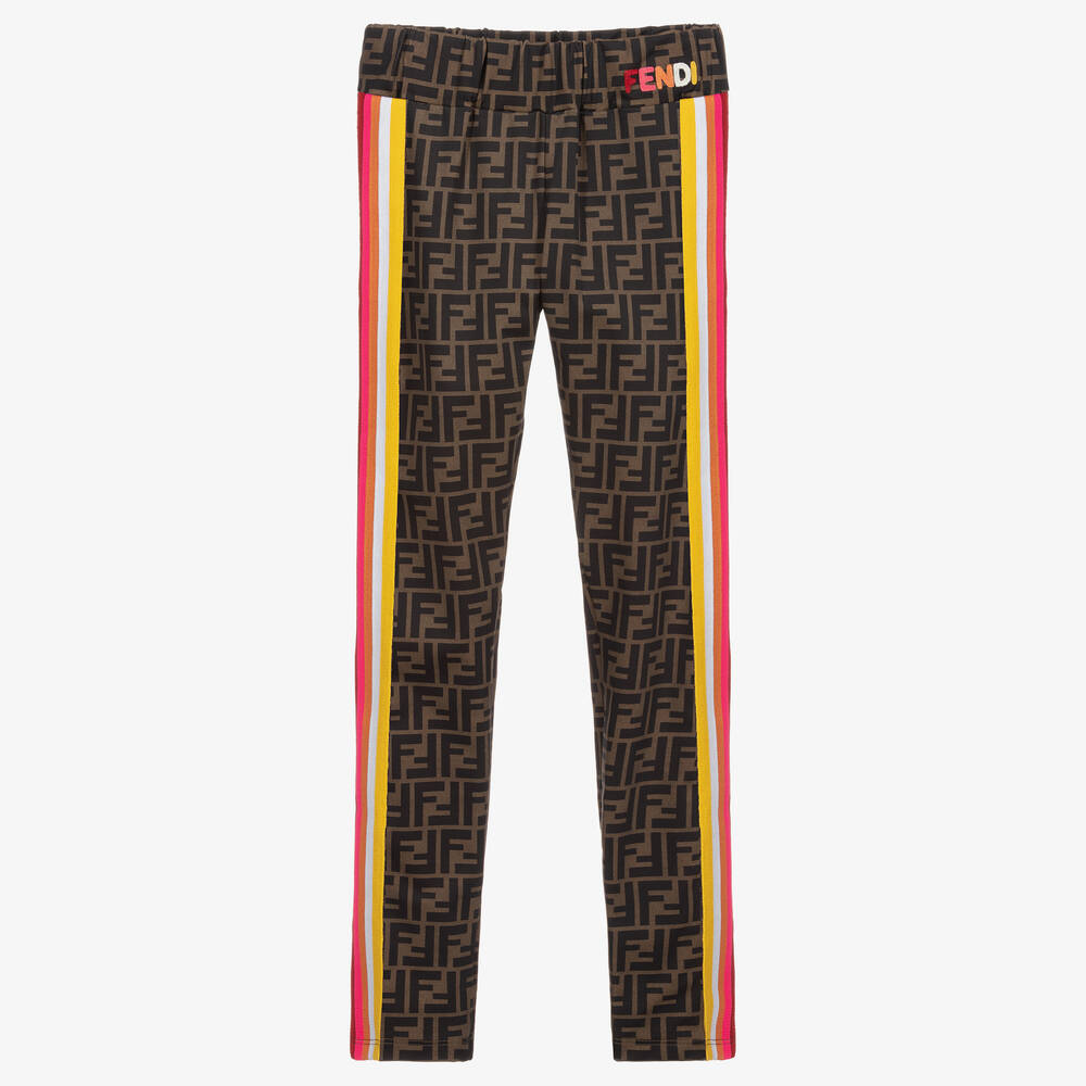 Fendi-Teen Brown FF Logo Leggings  | Childrensalon Outlet