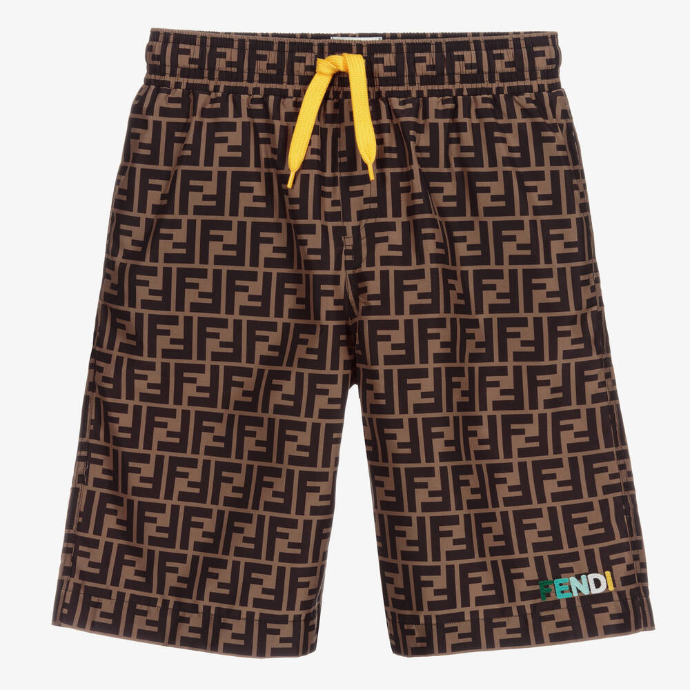 Fendi - Teen Brown FF Logo Swim Shorts | Childrensalon