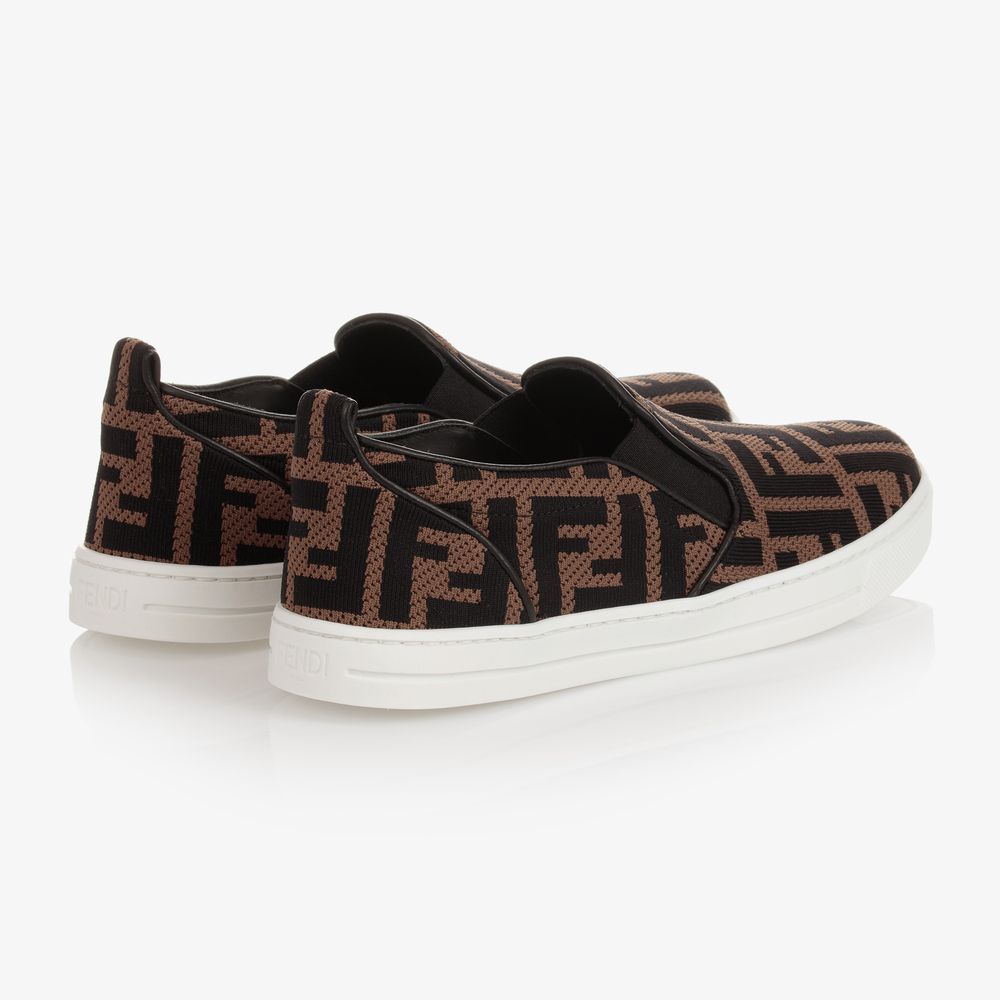 Fendi Teen Brown FF Slip On Shoes Childrensalon Outlet