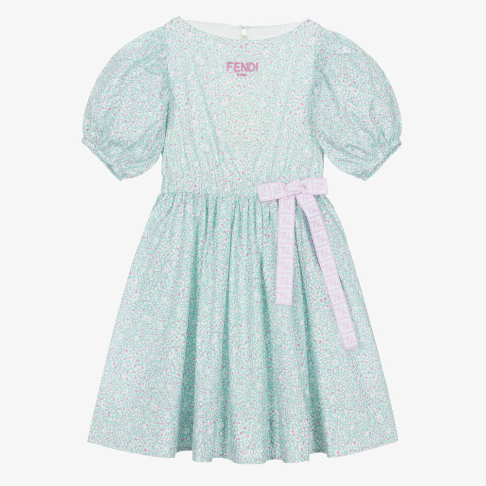 Fendi-Teen Girls Aqua Blue Cotton Dress | Childrensalon Outlet