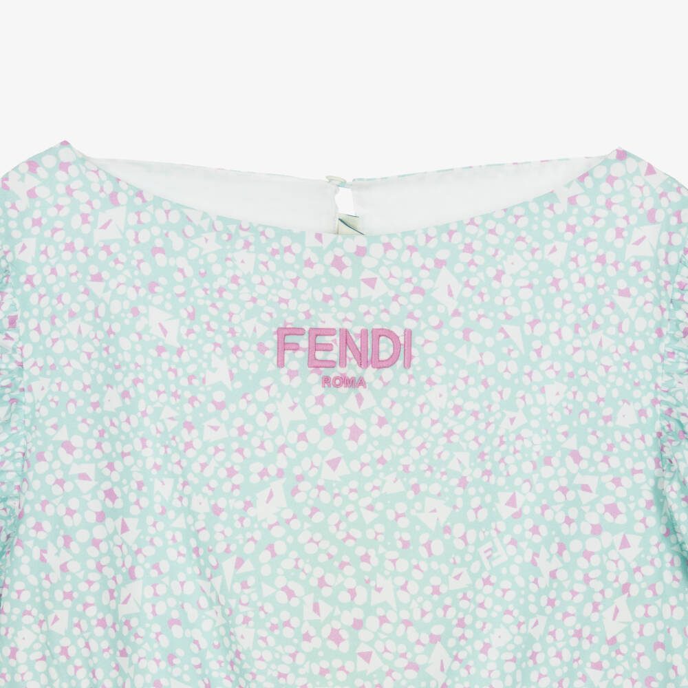 Fendi-Teen Girls Aqua Blue Cotton Dress | Childrensalon Outlet
