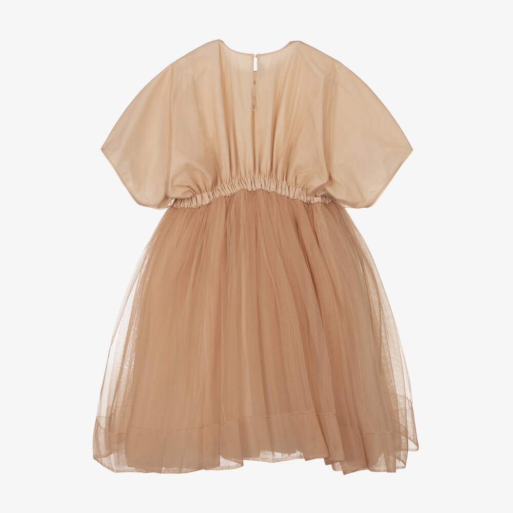 Fendi-Teen Girls Beige Tulle Logo Dress | Childrensalon Outlet