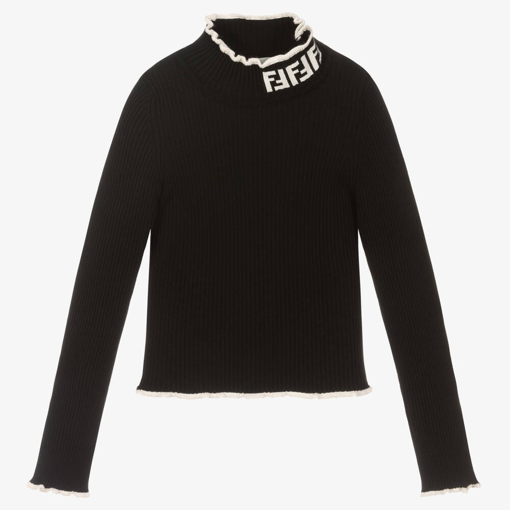 Fendi - Sweat noir en maille FF ado fille  | Childrensalon