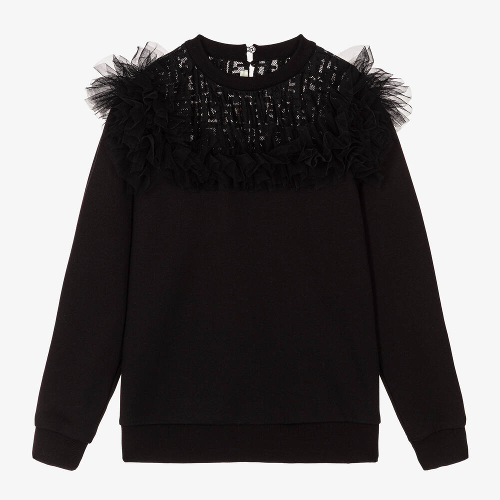 Fendi - Sweat noir à volants ado fille | Childrensalon