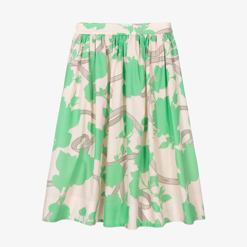 Fendi-Teen Girls Green & Beige Cotton Logo Skirt | Childrensalon Outlet