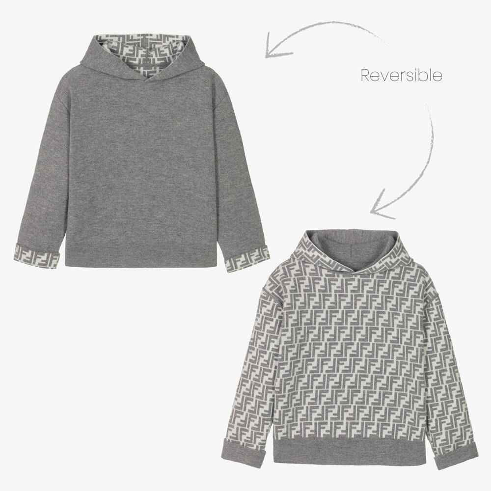 Fendi - Teen Girls Grey FF Wool & Cashmere Hoodie | Childrensalon