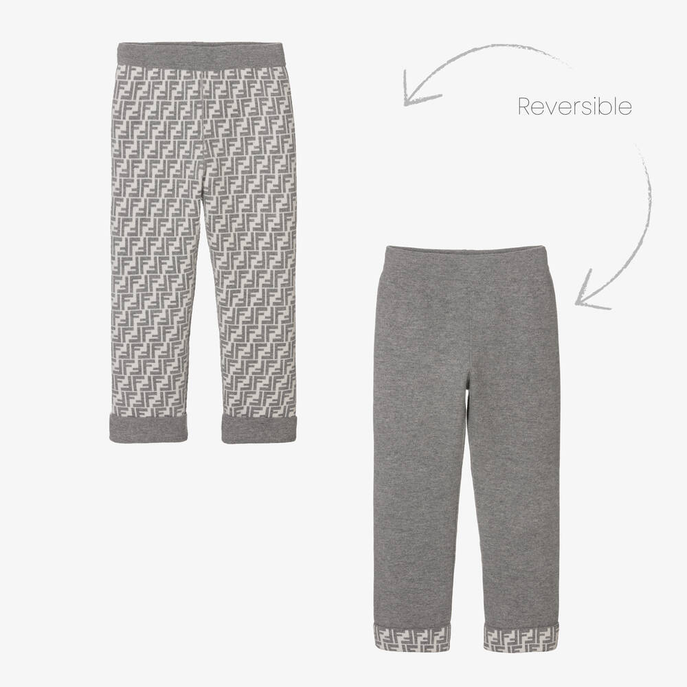 Fendi-Teen Girls Grey FF Wool & Cashmere Trousers | Childrensalon Outlet